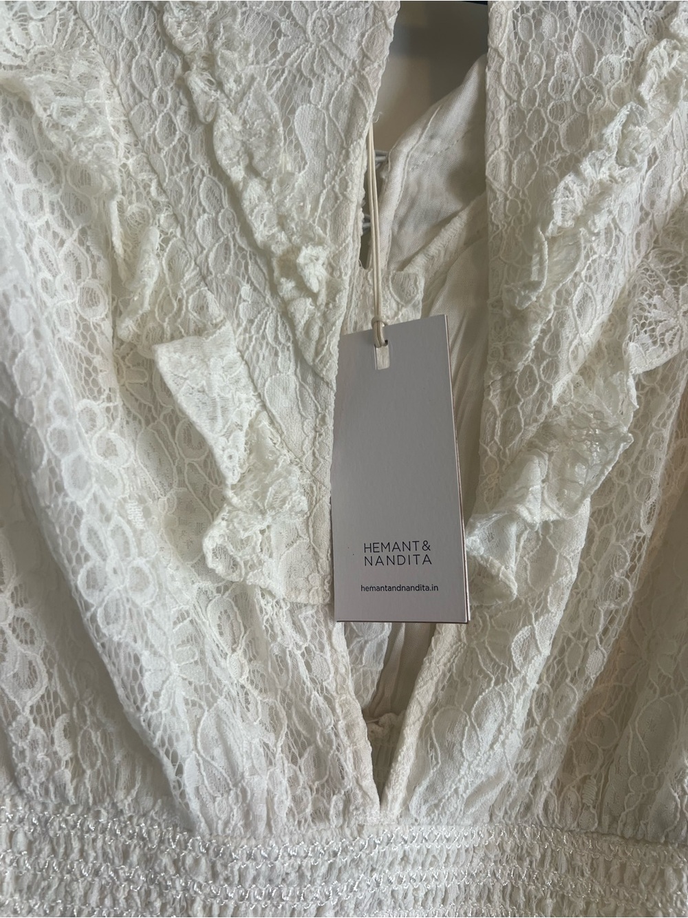 NWT HEMANT & NANDITA White Lace Long-Sleeve Mini Dress - Picture 5 of 7